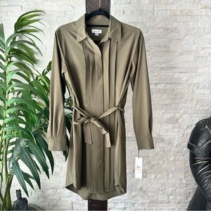 CALVIN KLEIN Olive Military Green Tie Waist Shirt Dress Size 2 New with Tags